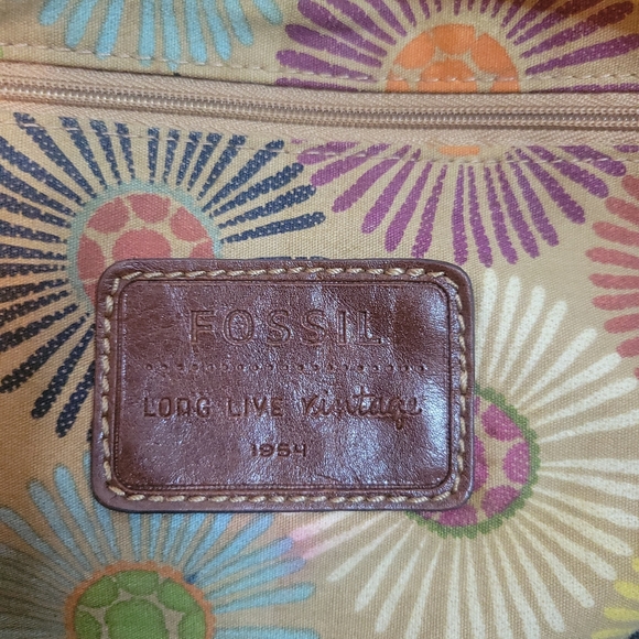 Fossil Straw Crochet Tote Bag Boho Black Floral Leather Handle Summer Purse - Picture 9 of 10